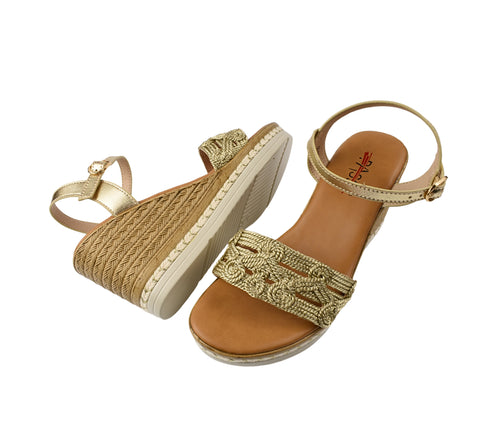 Sandale casual, dama, PASS COLLECTION, 70416, auriu, textil, platforma